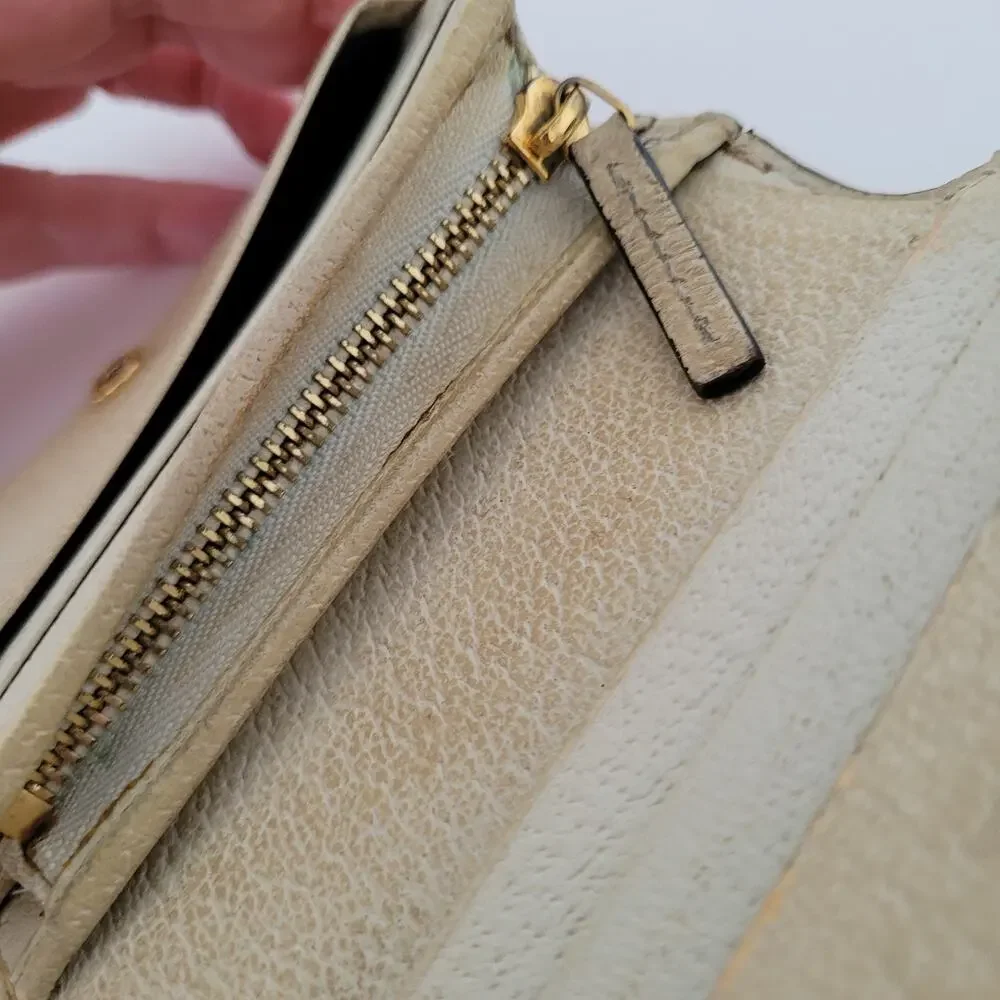 GUCCI Ophidia GG Web Stripe Bifold Wallet Cream Leather Gold-Tone Hardware Italy